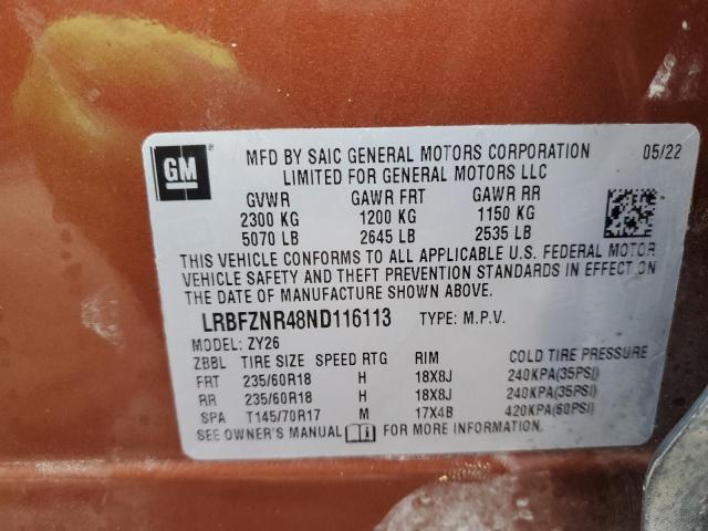 LRBFZNR48ND116113 - 2022 BUICK ENVISION ESSENCE ORANGE photo 13