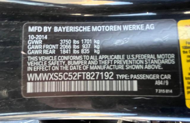 WMWXS5C52FT827192 - 2015 MINI COOPER BLACK photo 10