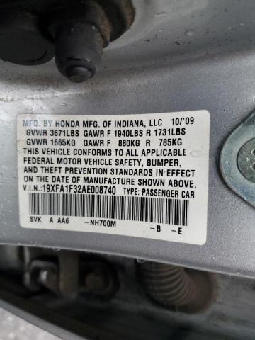 19XFA1F32AE008740 - 2010 HONDA CIVIC VP SILVER photo 12