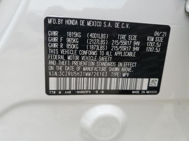 3CZRU5H31MM726163 - 2021 HONDA HR-V LX WHITE photo 13