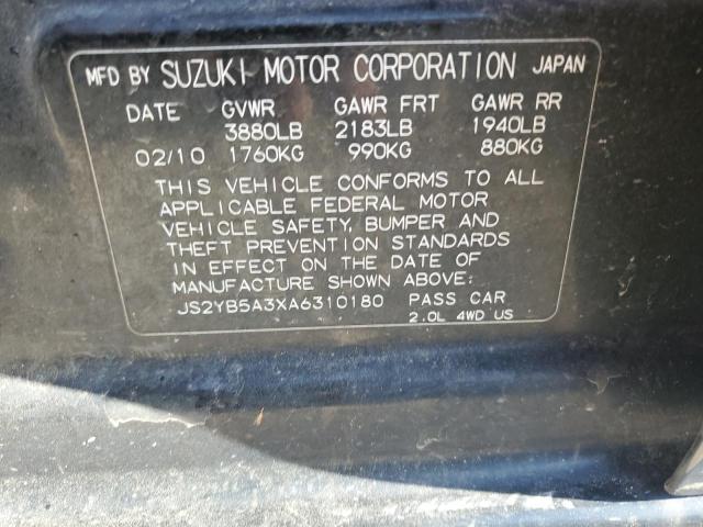 JS2YB5A3XA6310180 - 2010 SUZUKI SX4 BLACK photo 12