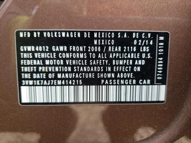 3VW1K7AJ7EM414215 - 2014 VOLKSWAGEN JETTA BASE 棕色 照片 12