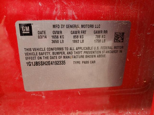 1G1JB5SH2E4192335 - 2014 CHEVROLET SONIC LS RED photo 13