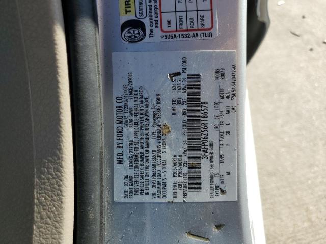 3FAFP06Z56R186578 - 2006 FORD FUSION S SILVER photo 12