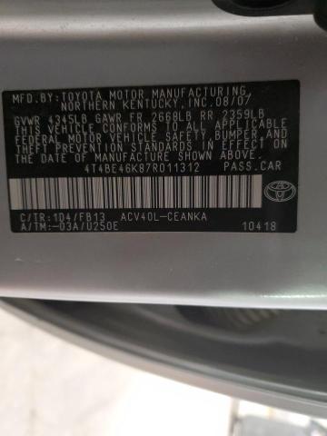 4T4BE46K87R011312 - 2007 TOYOTA CAMRY CE SILVER photo 12