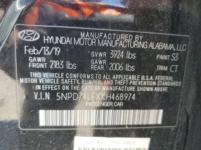 5NPD74LFXKH468974 - 2019 HYUNDAI ELANTRA SE BLACK photo 12