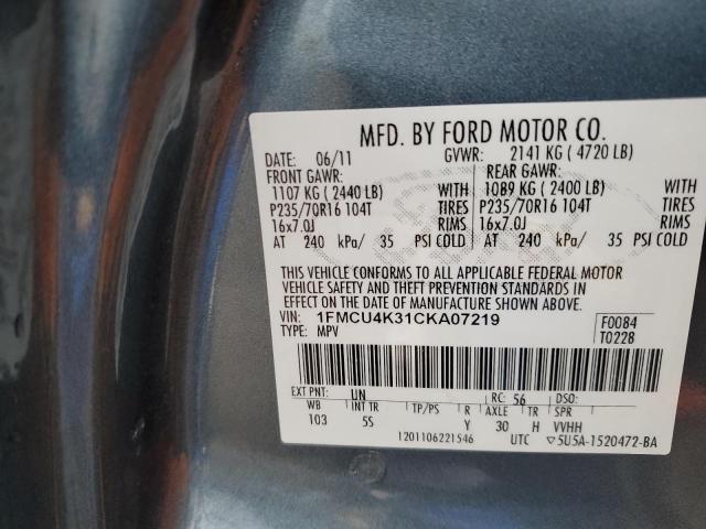 1FMCU4K31CKA07219 - 2012 FORD ESCAPE HYBRID BLUE photo 12