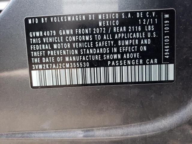 3VW2K7AJ2CM355530 - 2012 VOLKSWAGEN JETTA BASE Boz foto 12