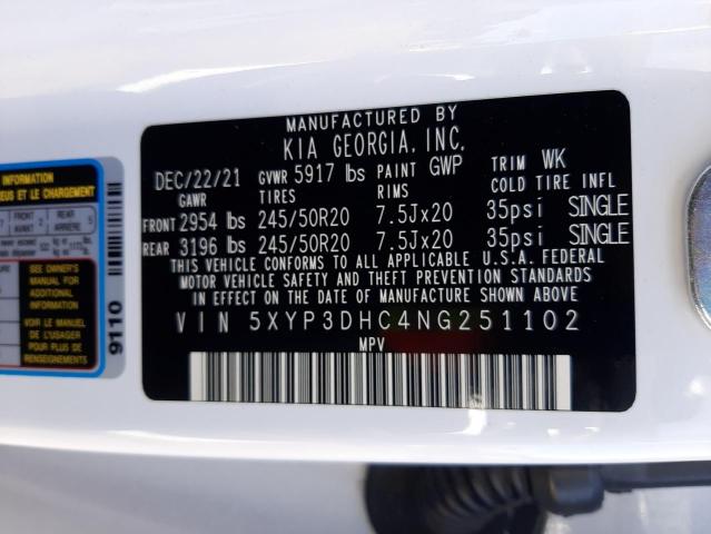 5XYP3DHC4NG251102 - 2022 KIA TELLURIDE EX WHITE photo 13