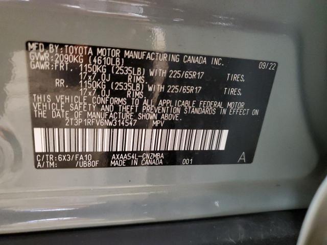 2T3P1RFV6NW314547 - 2022 TOYOTA RAV4 XLE GRAY photo 12