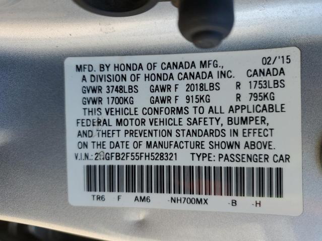 2HGFB2F55FH528321 - 2015 HONDA CIVIC LX SILVER photo 12