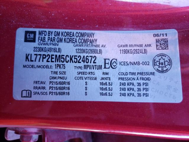 KL77P2EM5CK524672 - 2012 CHEVROLET ORLANDO LT RED photo 14