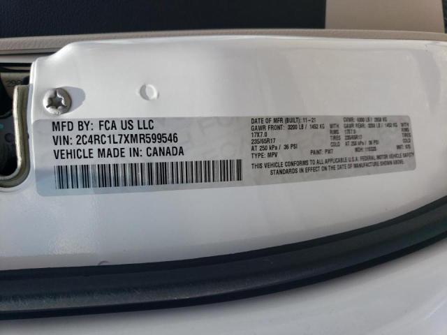 2C4RC1L7XMR599546 - 2021 CHRYSLER PACIFICA HYBRID TOURING L WHITE photo 13