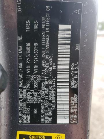 5TDJKRFH9FS144748 - 2015 TOYOTA HIGHLANDER XLE CHARCOAL photo 14