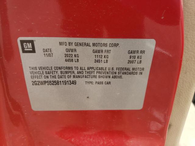 2G2WP552581191349 - 2008 PONTIAC GRAND PRIX 红色 照片 12