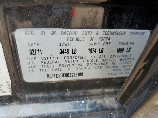 KL1TD6DE9BB212100 - 2011 CHEVROLET AVEO LS 黑色 照片 12