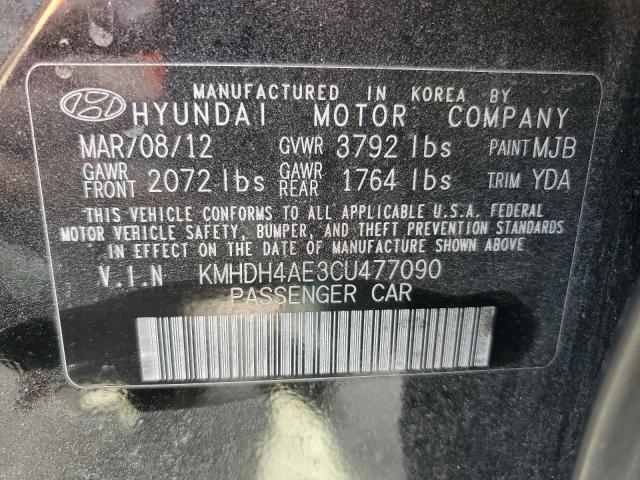 KMHDH4AE3CU477090 - 2012 HYUNDAI ELANTRA GLS BLACK photo 12