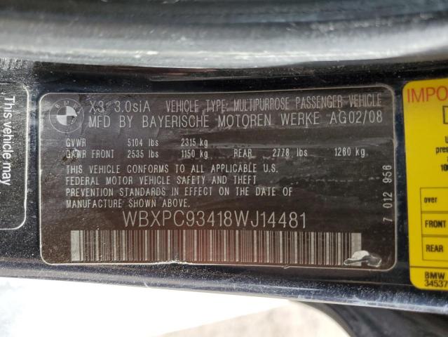 WBXPC93418WJ14481 - 2008 BMW X3 3.0SI BLUE photo 13