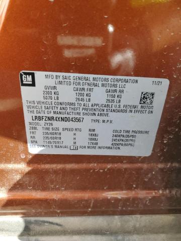 LRBFZNR4XND043567 - 2022 BUICK ENVISION ESSENCE ORANGE photo 12