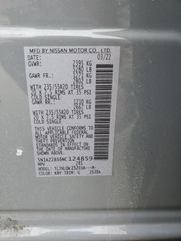 5N1AZ2BS6NC124859 - 2022 NISSAN MURANO SV GRAY photo 12