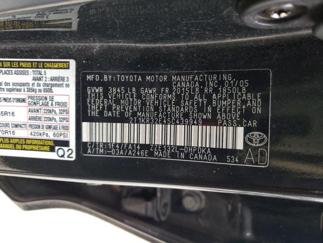 2T1KR32E45C439949 - 2005 TOYOTA COROLLA MA XR BLACK photo 12