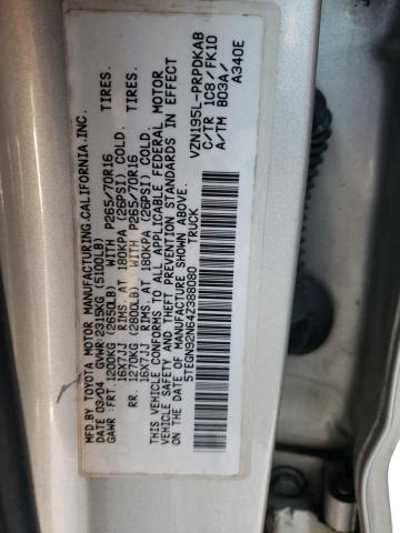 5TEGN92N64Z388080 - 2004 TOYOTA TACOMA DOUBLE CAB PRERUNNER SILVER photo 12