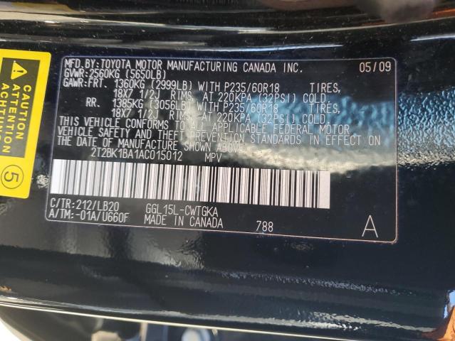 2T2BK1BA1AC015012 - 2010 LEXUS RX 350 BLACK photo 13