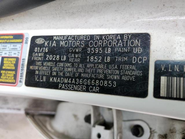 KNADM4A36G6680853 - 2016 KIA RIO LX WHITE photo 13