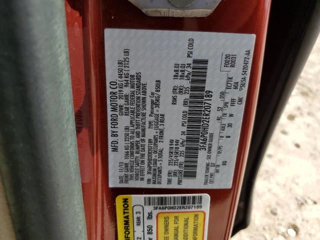 3FA6P0HD2ER207189 - 2014 FORD FUSION SE RED photo 12