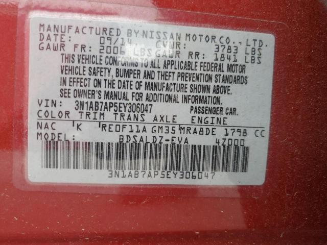 3N1AB7AP5EY306047 - 2014 NISSAN SENTRA S RED photo 12