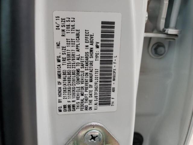 5J6TF3H57FL001757 - 2015 HONDA CROSSTOUR EXL თეთრი ფოტო 12