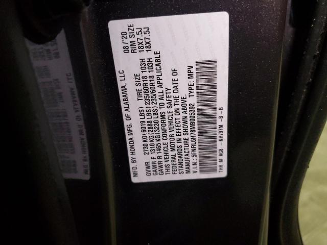 5FNRL6H78MB005392 - 2021 HONDA ODYSSEY EXL GRAY photo 12