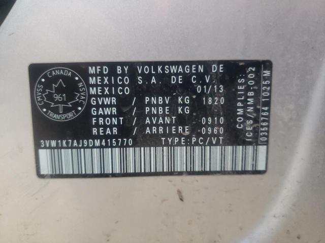 3VW1K7AJ9DM415770 - 2013 VOLKSWAGEN JETTA BASE Արծաթագույն լուսանկար 13