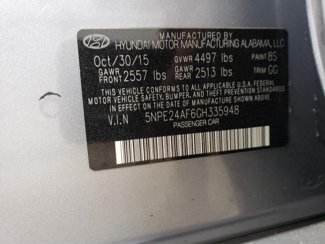 5NPE24AF6GH335948 - 2016 HYUNDAI SONATA SE SILVER photo 12