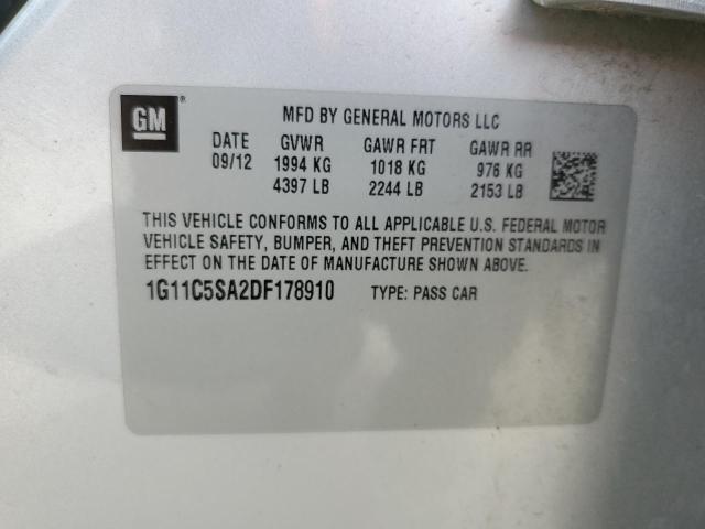 1G11C5SA2DF178910 - 2013 CHEVROLET MALIBU 1LT 银色 照片 12