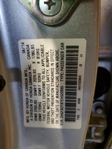 2HGFB2F87EH520990 - 2014 HONDA CIVIC EX SILVER photo 12