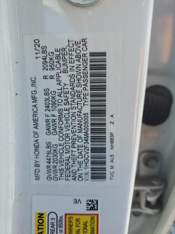 1HGCV2F34MA005005 - 2021 HONDA ACCORD SPORT WHITE photo 12