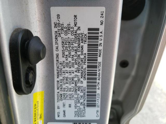 5TEJU4GN7AZ686301 - 2010 TOYOTA TACOMA DOUBLE CAB PRERUNNER SILVER photo 12