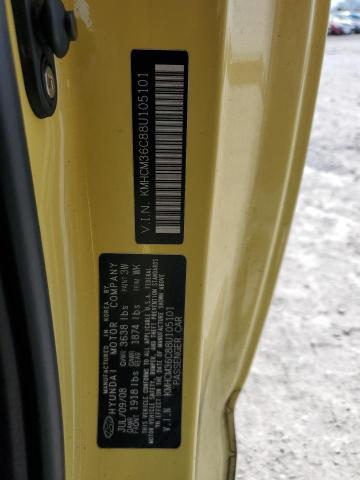 KMHCM36C88U105101 - 2008 HYUNDAI ACCENT GS YELLOW photo 12