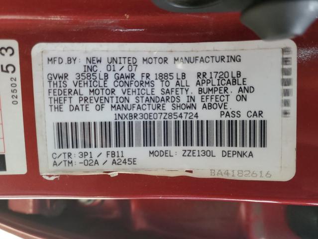 1NXBR30E07Z854724 - 2007 TOYOTA COROLLA CE RED photo 12