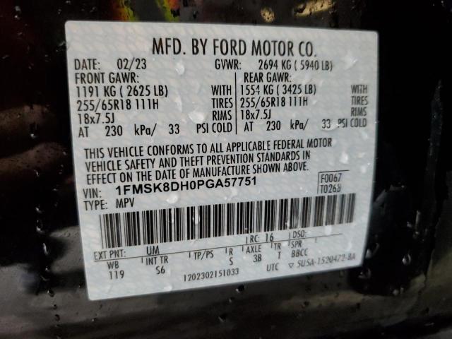 1FMSK8DH0PGA57751 - 2023 FORD EXPLORER XLT BLACK photo 13