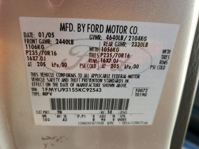 1FMYU93155KC92543 - 2005 FORD ESCAPE XLT SILVER photo 13