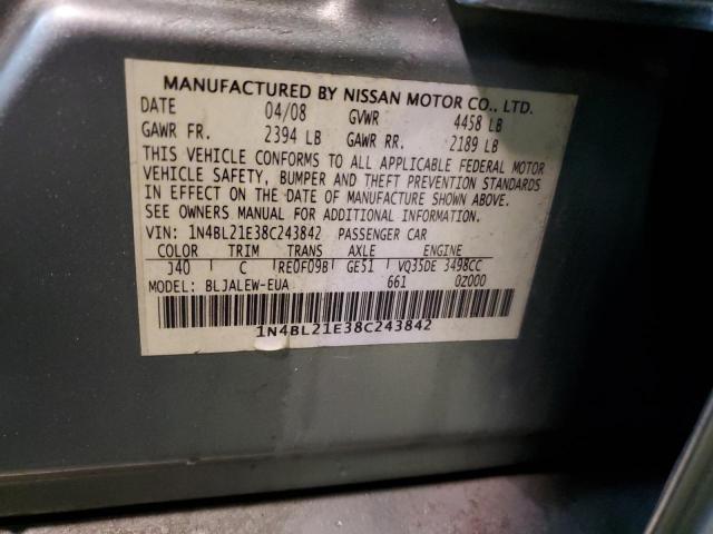 1N4BL21E38C243842 - 2008 NISSAN ALTIMA 3.5SE GREEN photo 13