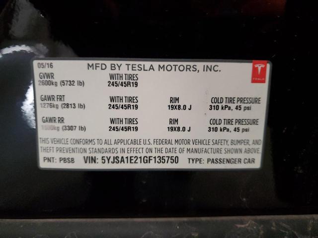 5YJSA1E21GF135750 - 2016 TESLA MODEL S BLACK photo 12