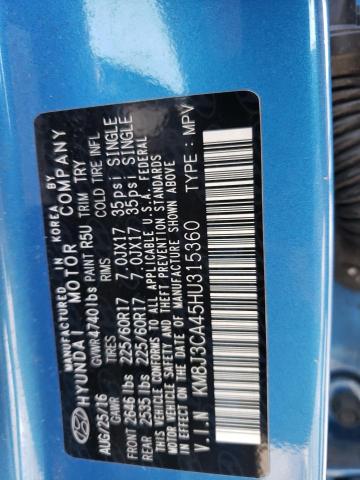 KM8J3CA45HU315360 - 2017 HYUNDAI TUCSON LIMITED BLUE photo 13