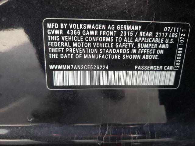 WVWMN7AN2CE526224 - 2012 VOLKSWAGEN CC SPORT BLACK photo 12