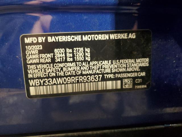 WBY33AW09RFR93637 - 2024 BMW I4 M50 BLUE photo 13