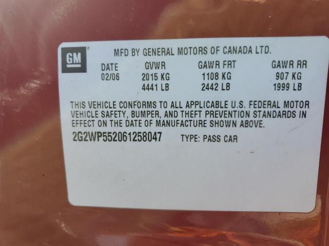 2G2WP552061258047 - 2006 PONTIAC GRAND PRIX 红色 照片 12