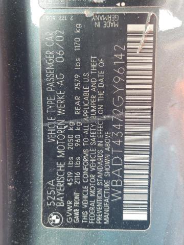 WBADT43472GY96142 - 2002 BMW 525 I AUTOMATIC GRAY photo 13