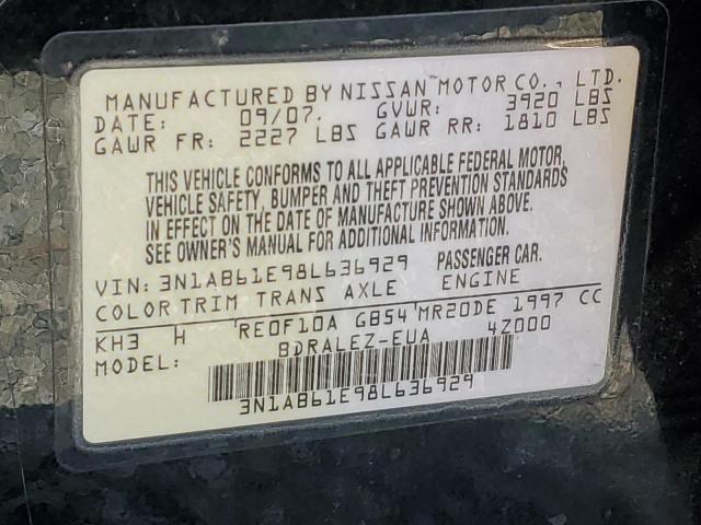 3N1AB61E98L636929 - 2008 NISSAN SENTRA 2.0 BLACK photo 12